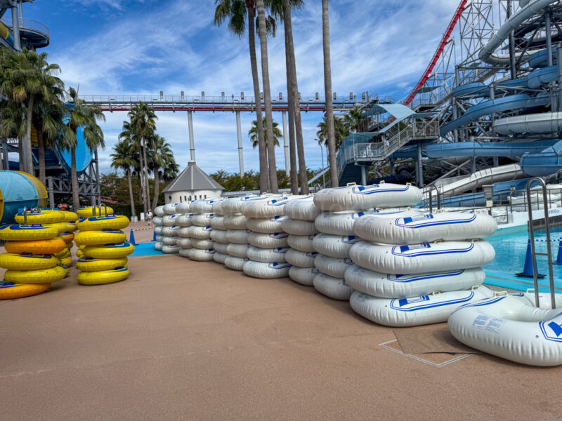 inner tubes at tornado slider at Nagashima Waterpark Jumbo Seawater Pool.