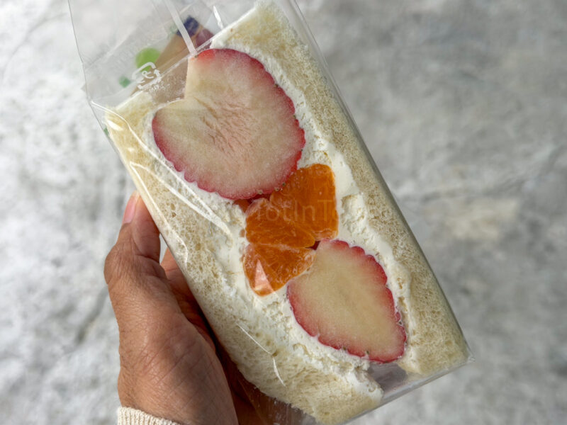 strawberry cream fruit sandwich at lake ikeda in kagoshima
