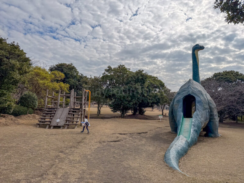 a child at Sakurajima Natural Dinosaur Park.