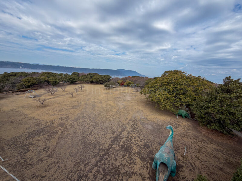 view from the roller slide at Sakurajima Natural Dinosaur Park.