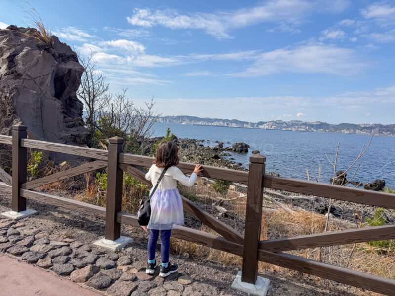 a child looking at the bay from yogan nagisa trail in sakurajima