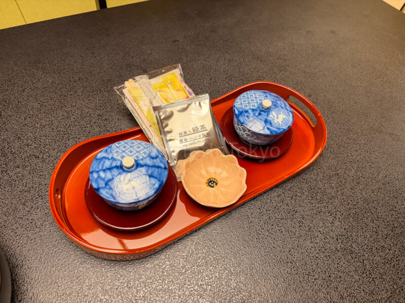 tea set at Shikinoyado Meisui ryokan in Kagoshima