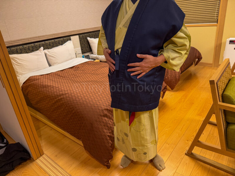 a man wearing a yukata at Shikinoyado Meisui ryokan in Kagoshima