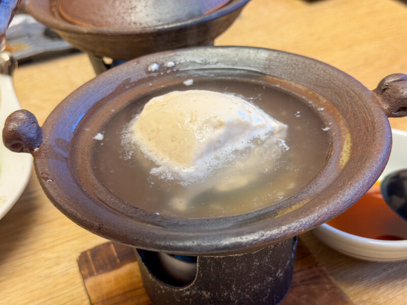 boiled tofu for breakfast at Shikinoyado Meisui ryokan in Kagoshima