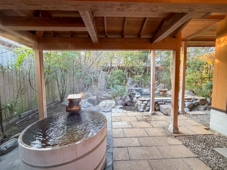 private onsen baths at a ryokan in kagoshima called Shikinoyado Meisui