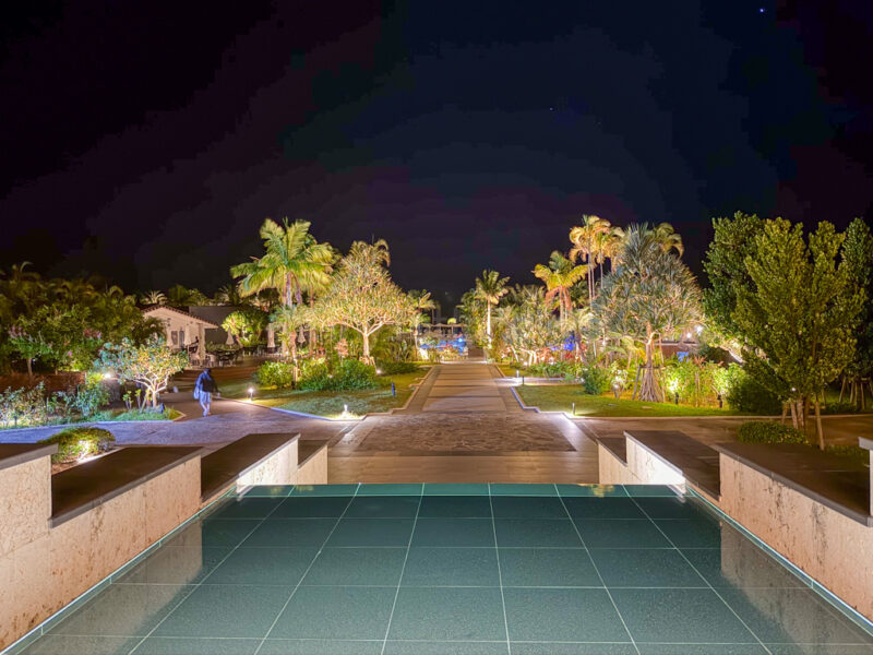 View from the lobby at night at fusaki beach resort ishigaki