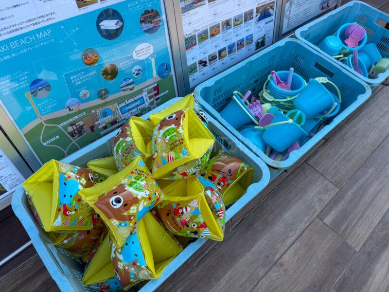 free sand toys and floaties at fusaki beach resort ishigaki
