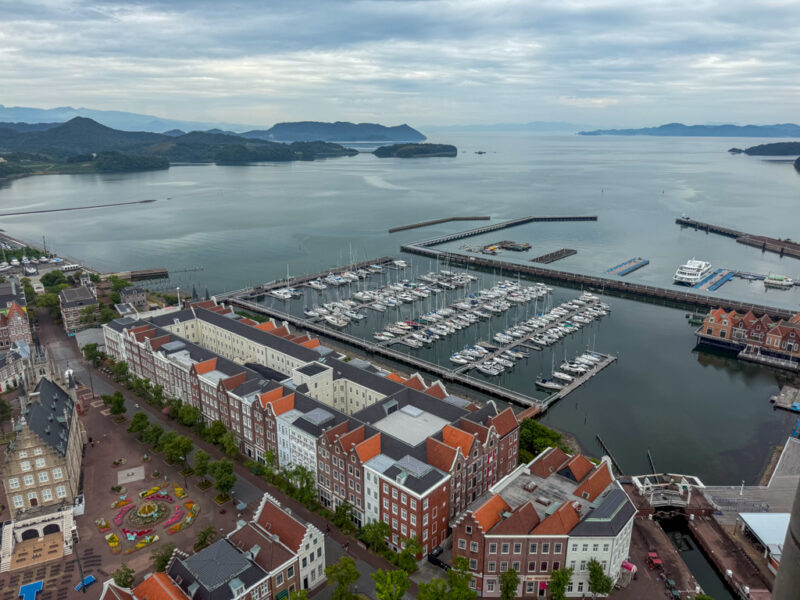 view of the harbor from huis ten bosch