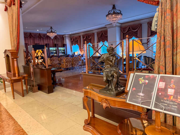 the view of the inside of a hotel at huis ten bosch