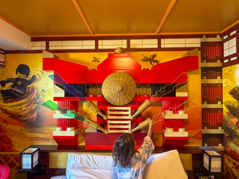 child wearing yukata pajamas in Ninjago room at the legoland japan hotel