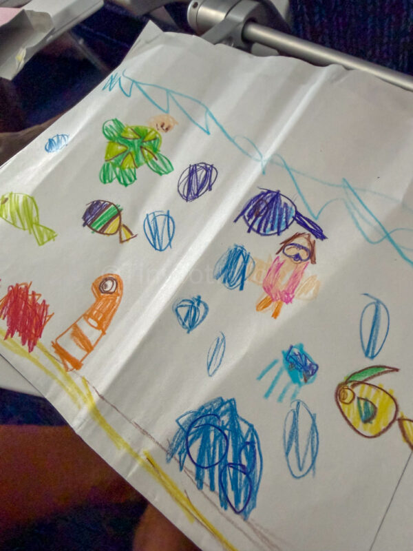 child's drawing of snorkeling with turtles in Miyakojima